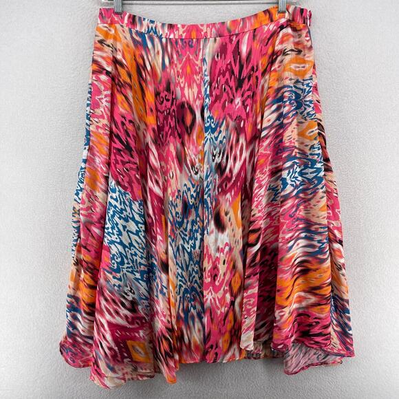 CHICOS Skirt 2.5 14 Vibrant A-Line Boho Peasant Side Zip Midi Lined Pink - Picture 1 of 12